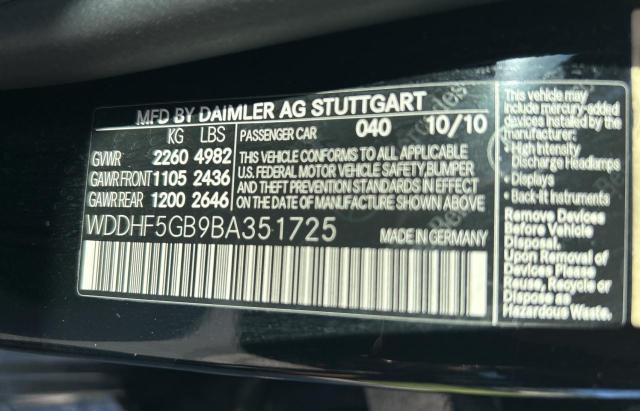 Photo 10 from auction – 2011 MERCEDES-BENZ E 350 with VIN WDDHF5GB9BA351725