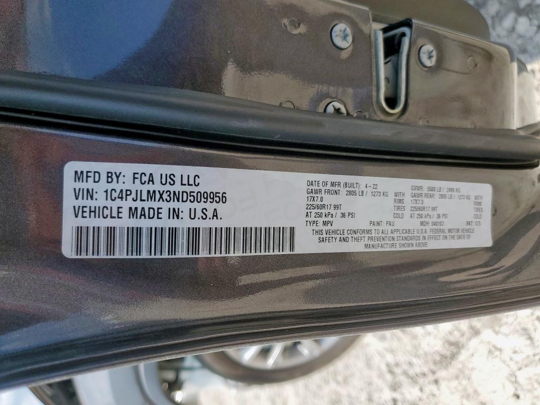 Photo 14 from auction – 2022 JEEP CHEROKEE L with VIN 1C4PJLMX3ND509956