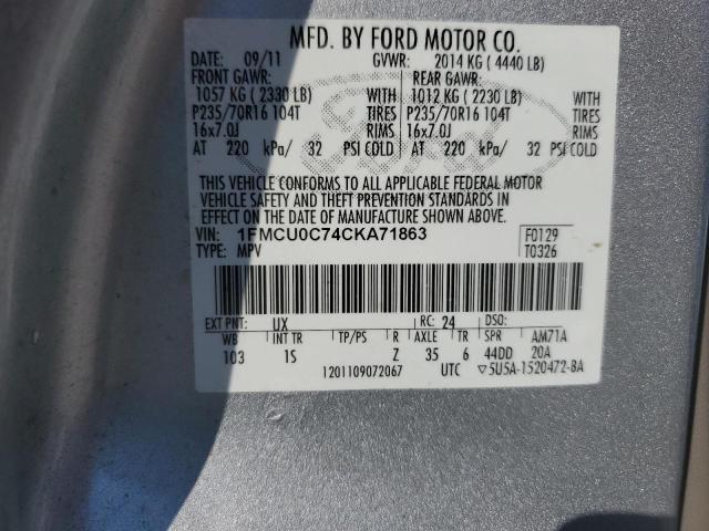 Photo 14 from auction – 2012 FORD ESCAPE XLS with VIN 1FMCU0C74CKA71863