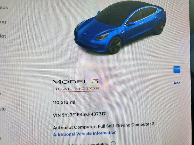 Photo 9 from auction – 2019 TESLA MODEL 3 with VIN 5YJ3E1EB5KF437317