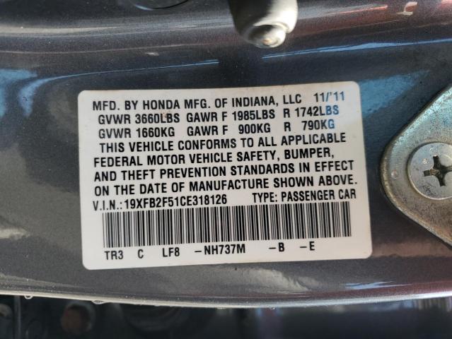 Photo 14 from auction – 2012 HONDA CIVIC LX with VIN 19XFB2F51CE318126