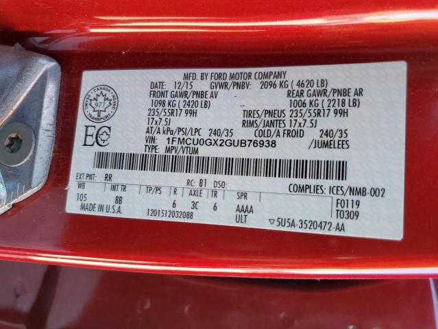 Photo 14 from auction – 2016 FORD ESCAPE SE with VIN 1FMCU0GX2GUB76938