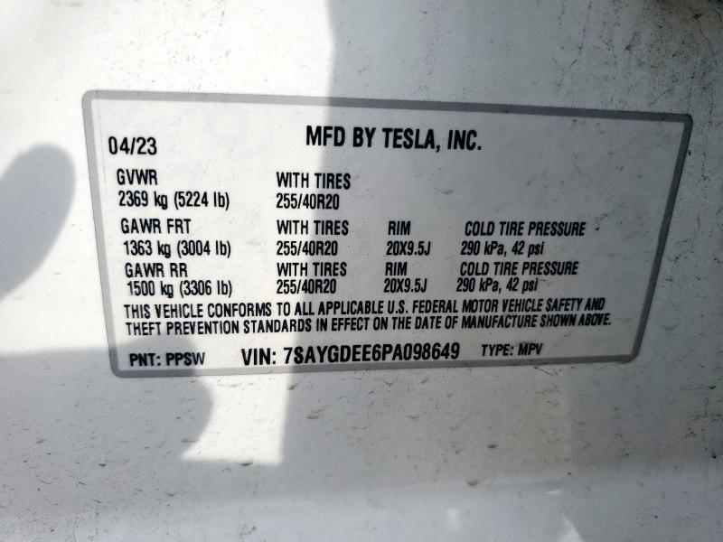 Photo 14 from auction – 2023 TESLA MODEL Y with VIN 7SAYGDEE6PA098649