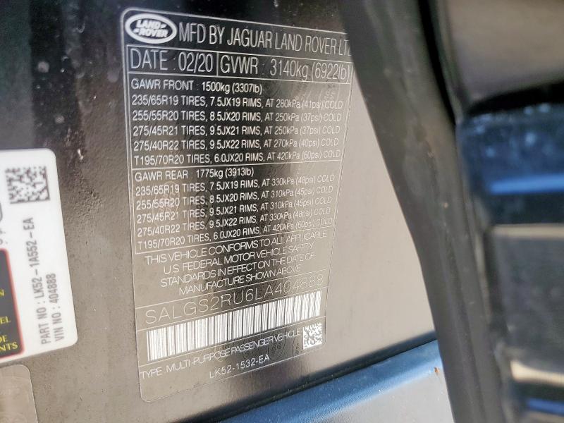 Photo 14 from auction – 2020 LAND ROVER RANGE ROVE with VIN SALGS2RU6LA404888