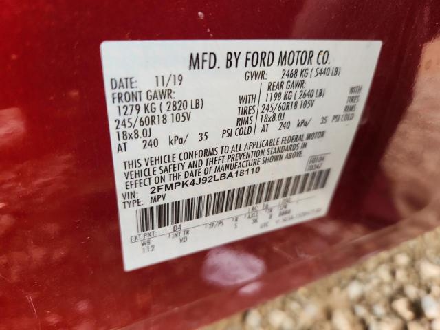 Photo 14 from auction – 2020 FORD EDGE SEL with VIN 2FMPK4J92LBA18110