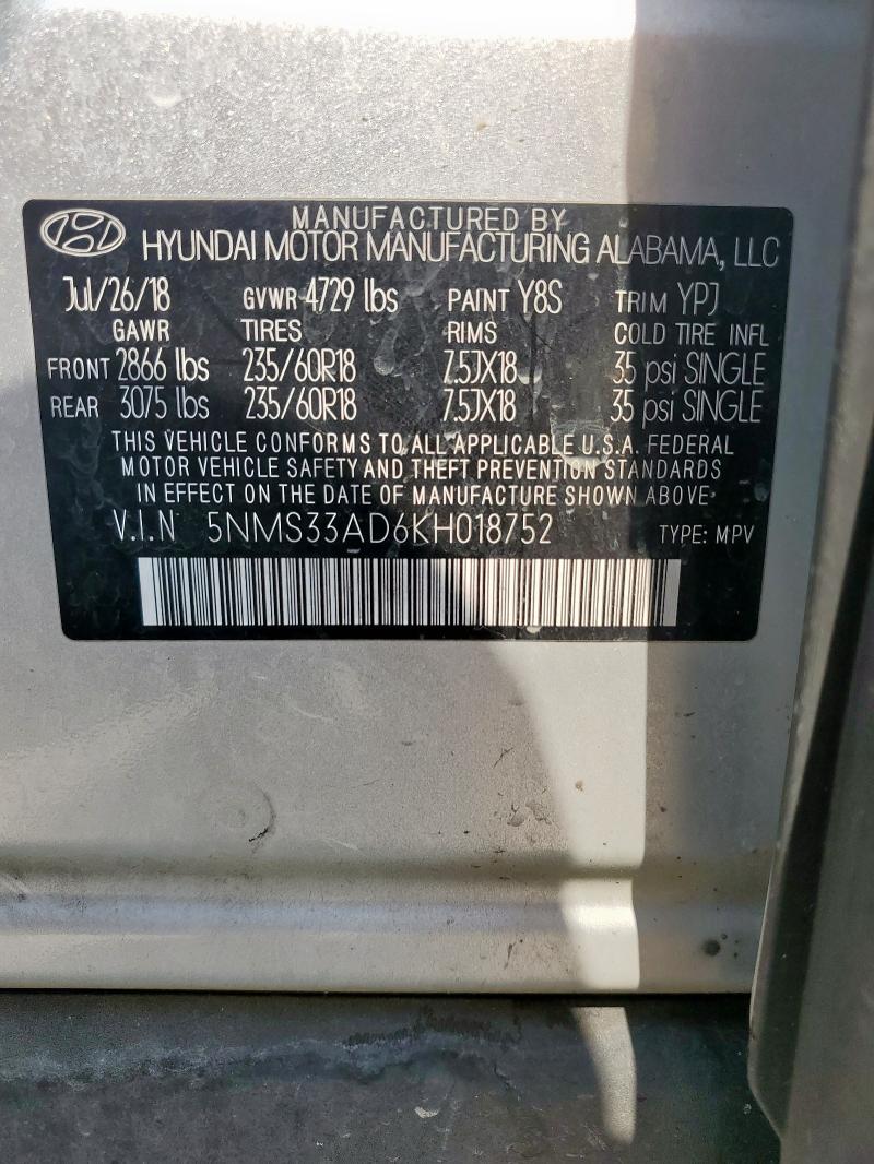 Photo 14 from auction – 2019 HYUNDAI SANTA FE S with VIN 5NMS33AD6KH018752