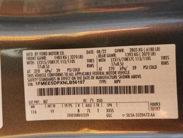 Photo 14 from auction – 2022 FORD BRONCO BAS with VIN 1FMEE5DPXNLB56107