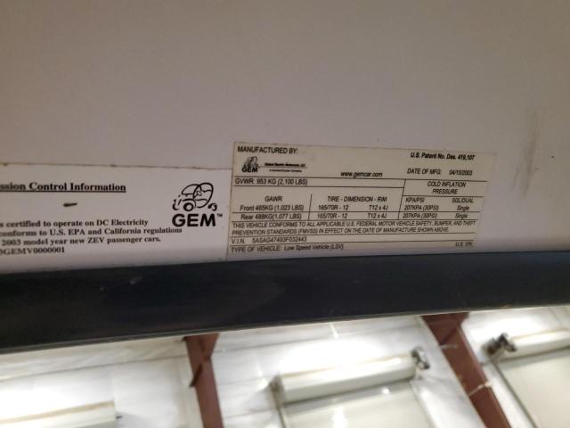 Photo 10 from auction – 2003 GLOBAL ELECTRIC 825 with VIN 5ASAG47493F032443