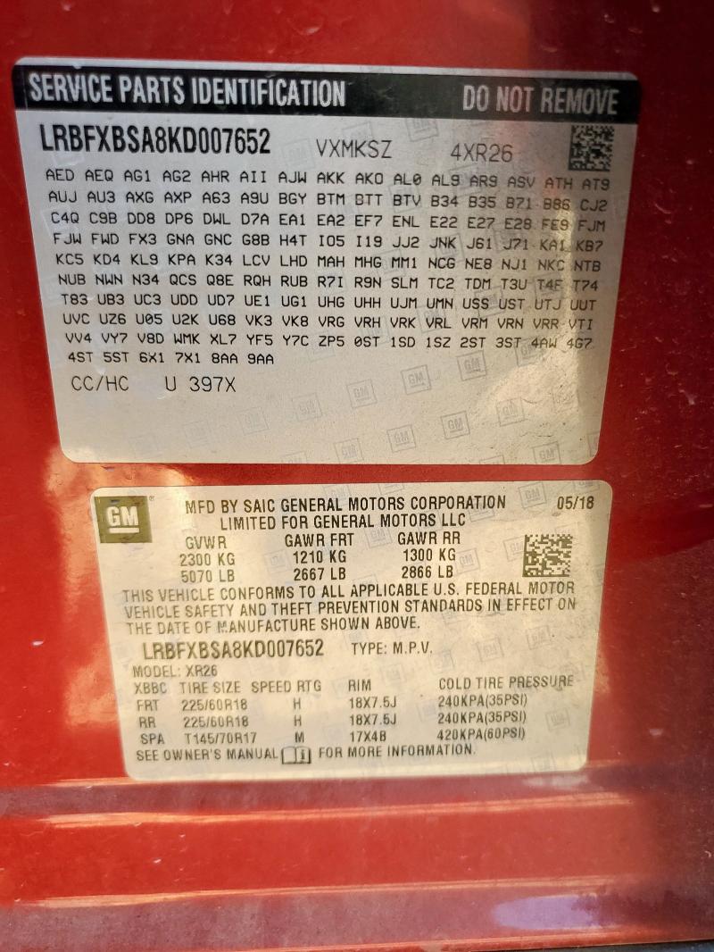 Photo 14 from auction – 2019 BUICK ENVISION P with VIN LRBFXBSA8KD007652