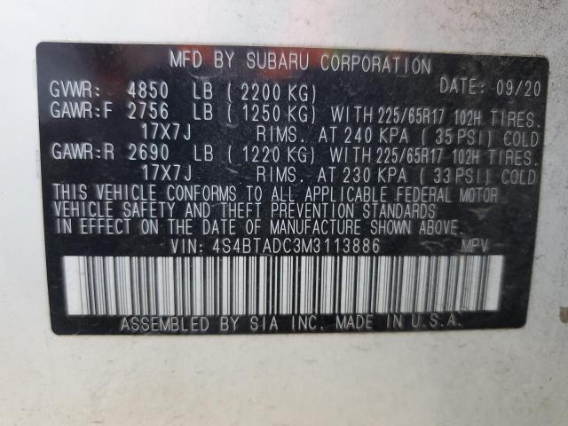Photo 14 from auction – 2021 SUBARU OUTBACK PR with VIN 4S4BTADC3M3113886