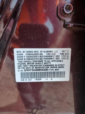 Photo 14 from auction – 2011 HONDA PILOT EXL with VIN 5FNYF3H58BB043685