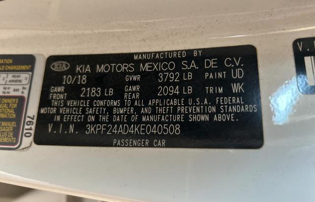 Photo 10 from auction – 2019 KIA FORTE FE with VIN 3KPF24AD4KE040508