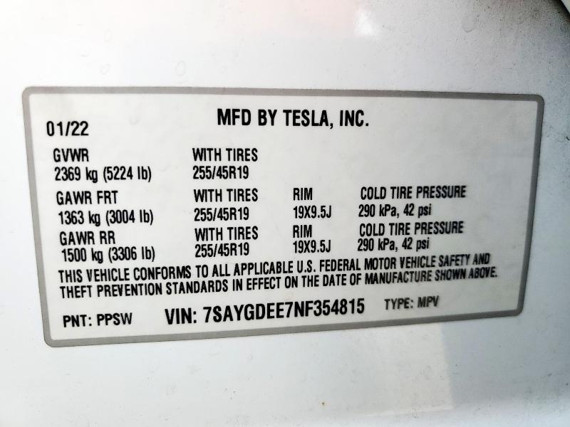 Photo 14 from auction – 2022 TESLA MODEL Y with VIN 7SAYGDEE7NF354815