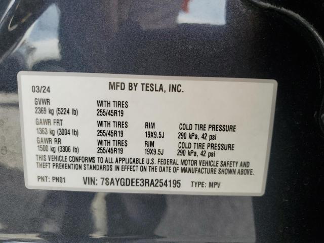 Photo 14 from auction – 2024 TESLA MODEL Y with VIN 7SAYGDEE3RA254195