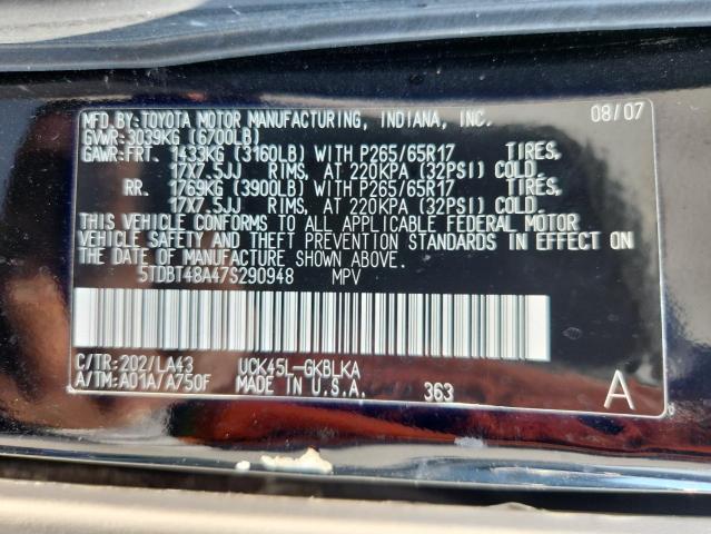 Photo 14 from auction – 2007 TOYOTA SEQUOIA LI with VIN 5TDBT48A47S290948