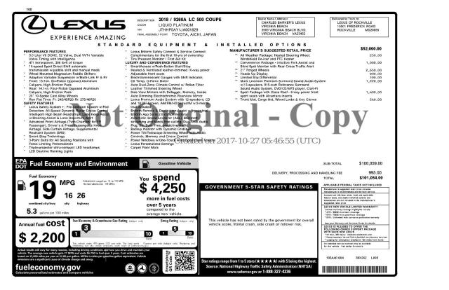 Photo 10 from auction – 2018 LEXUS LC 500 with VIN JTHHP5AY1JA001829