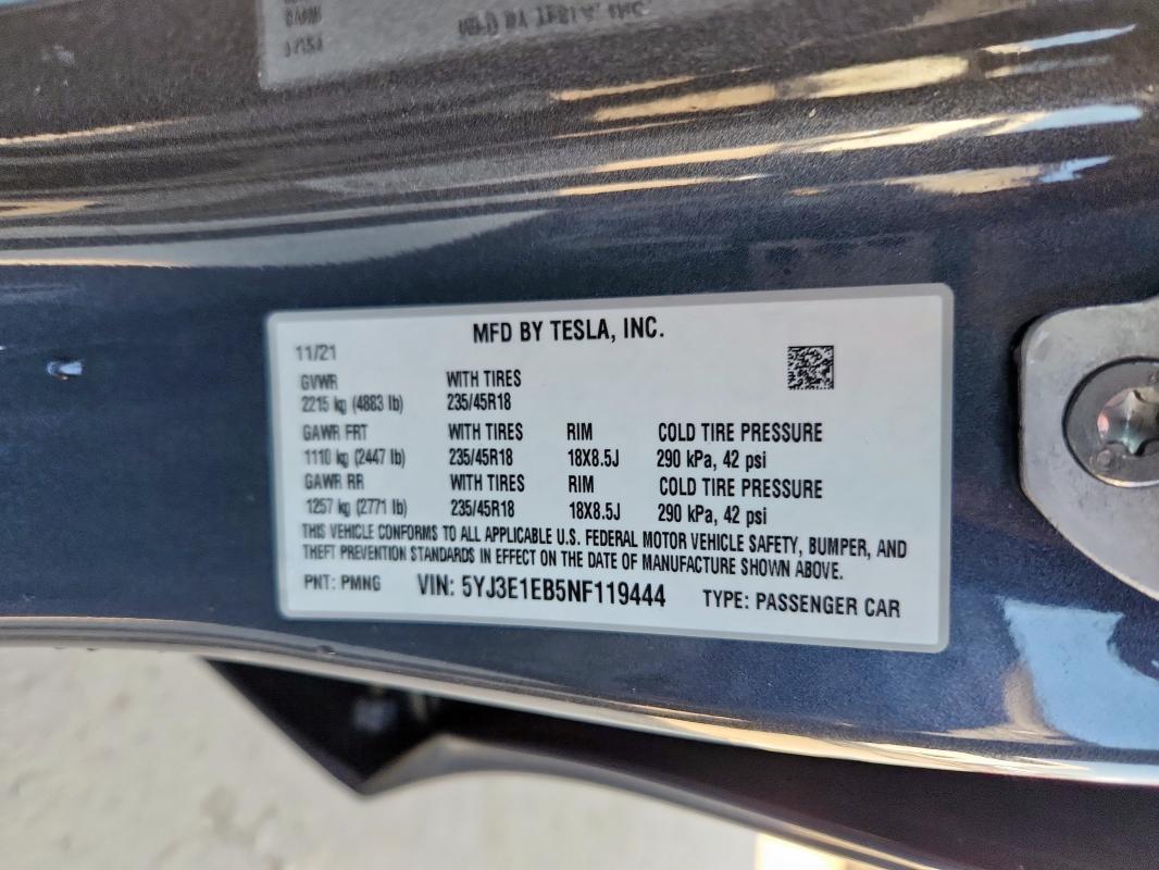 Photo 14 from auction – 2022 TESLA MODEL 3 with VIN 5YJ3E1EB5NF119444