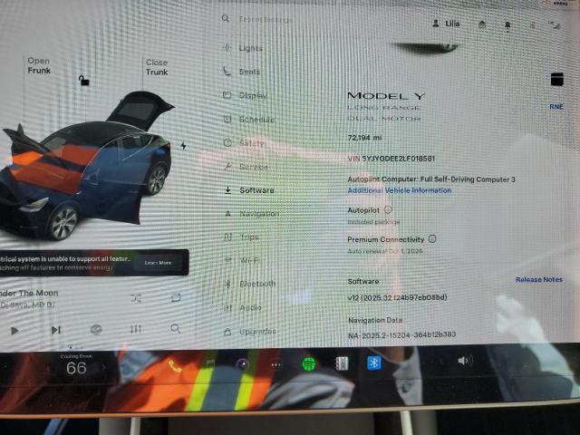 Photo 9 from auction – 2020 TESLA MODEL Y with VIN 5YJYGDEE2LF018581