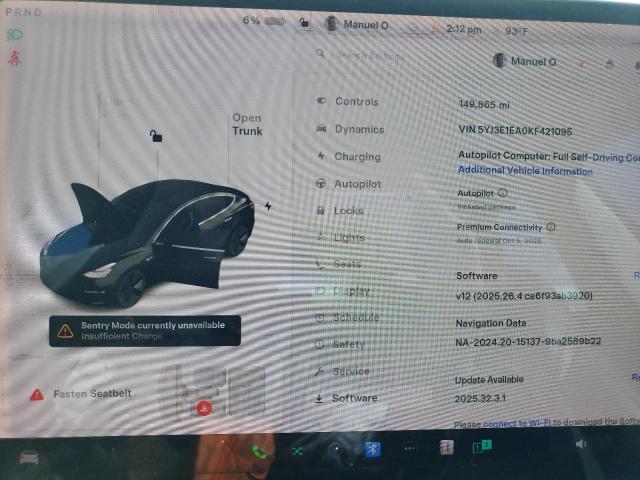 Photo 9 from auction – 2019 TESLA MODEL 3 with VIN 5YJ3E1EA0KF421095