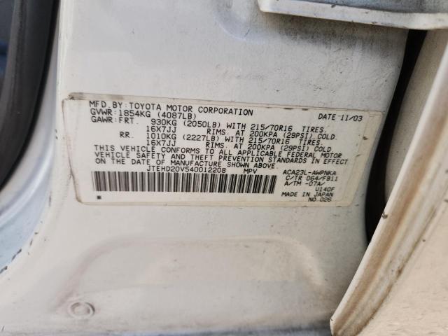 Photo 14 from auction – 2004 TOYOTA RAV4 with VIN JTEHD20V540012208
