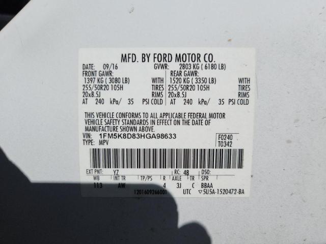 Photo 14 from auction – 2017 FORD EXPLORER X with VIN 1FM5K8D83HGA98633