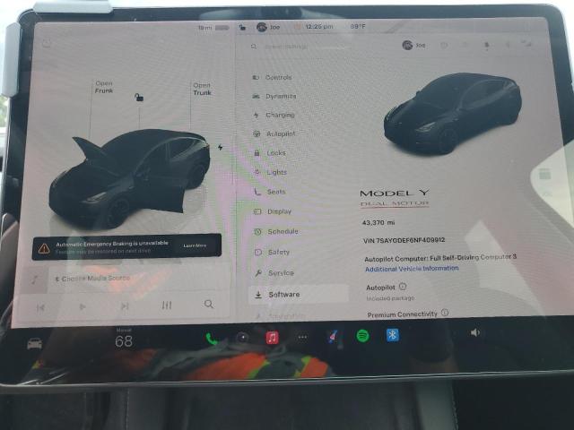 Photo 9 from auction – 2022 TESLA MODEL Y with VIN 7SAYGDEF6NF409912