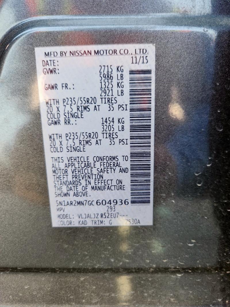 Photo 14 from auction – 2016 NISSAN PATHFINDER with VIN 5N1AR2MN7GC604936