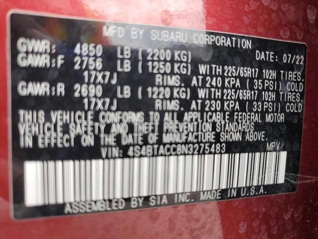 Photo 14 from auction – 2022 SUBARU OUTBACK PR with VIN 4S4BTACC8N3275483