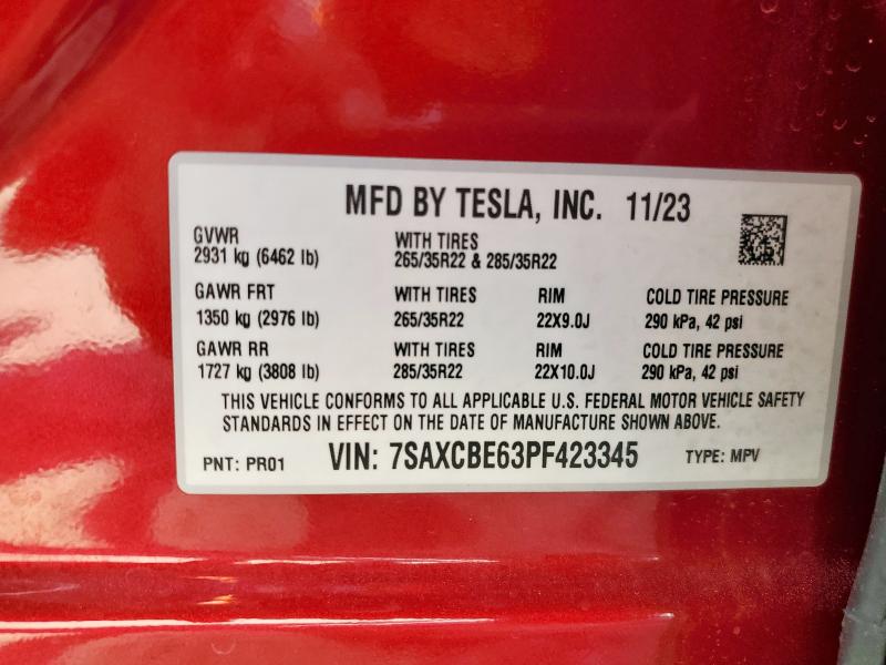 Photo 14 from auction – 2023 TESLA MODEL X with VIN 7SAXCBE63PF423345