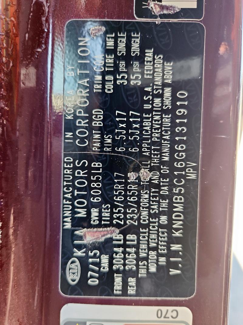 Photo 14 from auction – 2016 KIA SEDONA LX with VIN KNDMB5C16G6131910