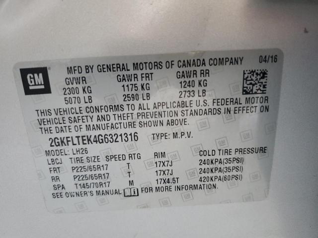 Photo 14 from auction – 2016 GMC TERRAIN SL with VIN 2GKFLTEK4G6321316