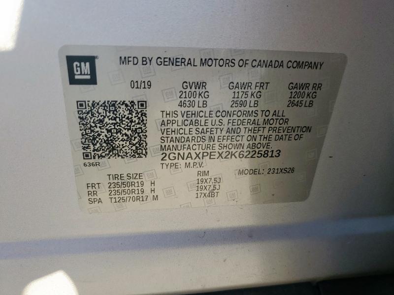 Photo 14 from auction – 2019 CHEVROLET EQUINOX PR with VIN 2GNAXPEX2K6225813