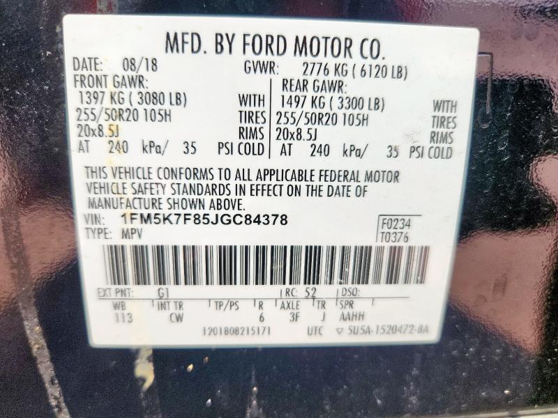 Photo 14 from auction – 2018 FORD EXPLORER L with VIN 1FM5K7F85JGC84378