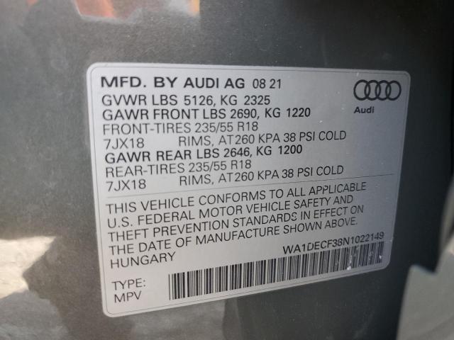 Photo 14 from auction – 2022 AUDI Q3 PREMIUM with VIN WA1DECF38N1022149