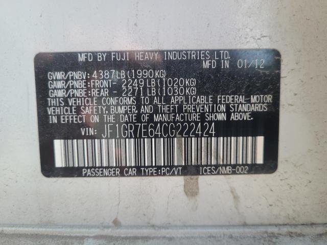 Photo 10 from auction – 2012 SUBARU IMPREZA WR with VIN JF1GR7E64CG222424