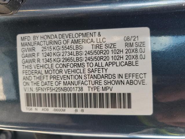 Photo 14 from auction – 2022 HONDA PILOT SE with VIN 5FNYF5H25NB001738