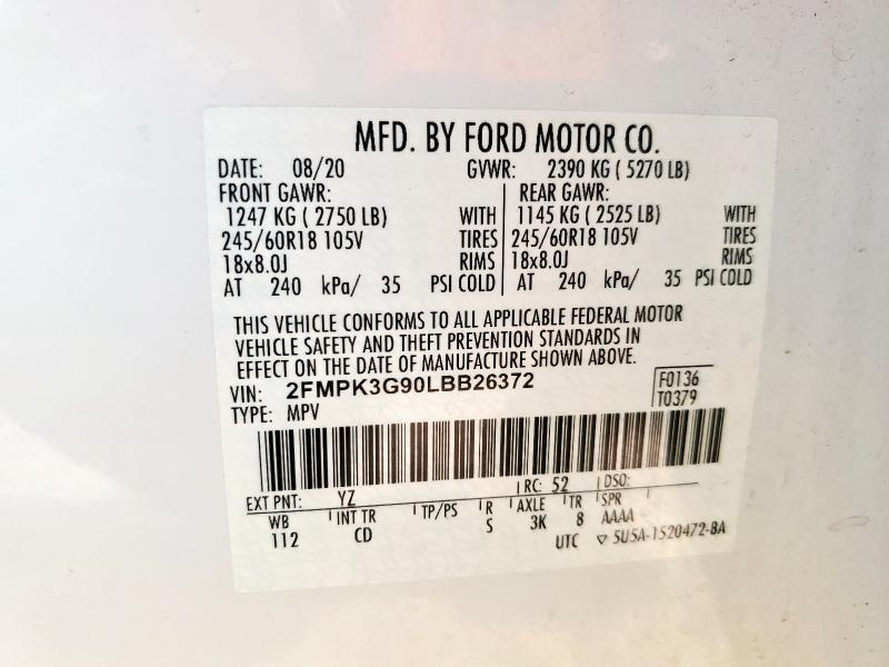Foto 14 de la subasta – 2020 FORD EDGE SE con VIN 2FMPK3G90LBB26372