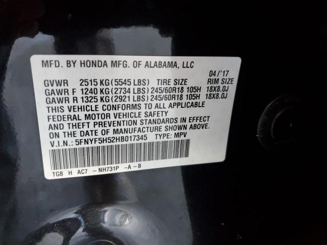 Photo 14 from auction – 2017 HONDA PILOT EXL with VIN 5FNYF5H52HB017345