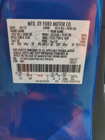 Photo 14 from auction – 2012 FORD ESCAPE XLT with VIN 1FMCU0D78CKC76343