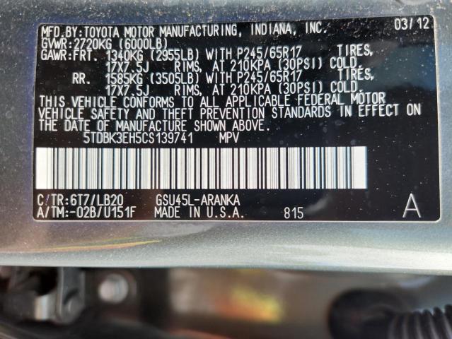 Photo 14 from auction – 2012 TOYOTA HIGHLANDER with VIN 5TDBK3EH5CS139741