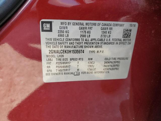 Photo 14 from auction – 2017 CHEVROLET EQUINOX LT with VIN 2GNALCEK0H1535974