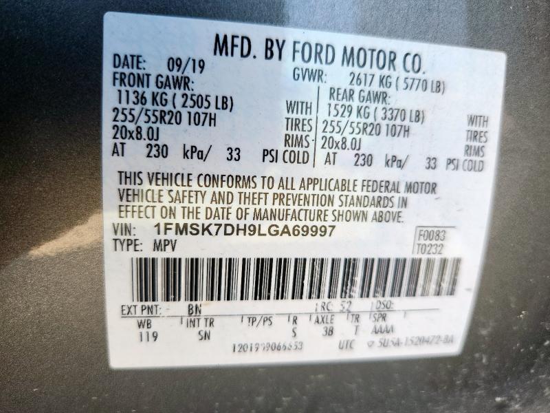 Photo 14 from auction – 2020 FORD EXPLOR XLT with VIN 1FMSK7DH9LGA69997