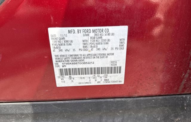 Photo 10 from auction – 2016 FORD EXPLORER with VIN 1FM5K8B87GGB52212