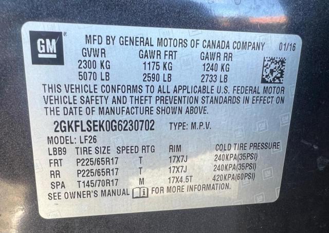 Photo 10 from auction – 2016 GMC TERRAIN SL with VIN 2GKFLSEK0G6230702