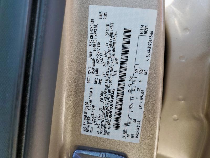 Photo 14 from auction – 2018 FORD ESCAPE SEL with VIN 1FMCU9HD0JUA99342