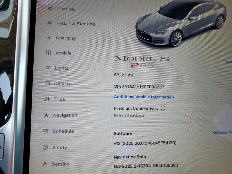 Photo 9 from auction – 2014 TESLA MODEL S with VIN 5YJSA1H1XEFP33237