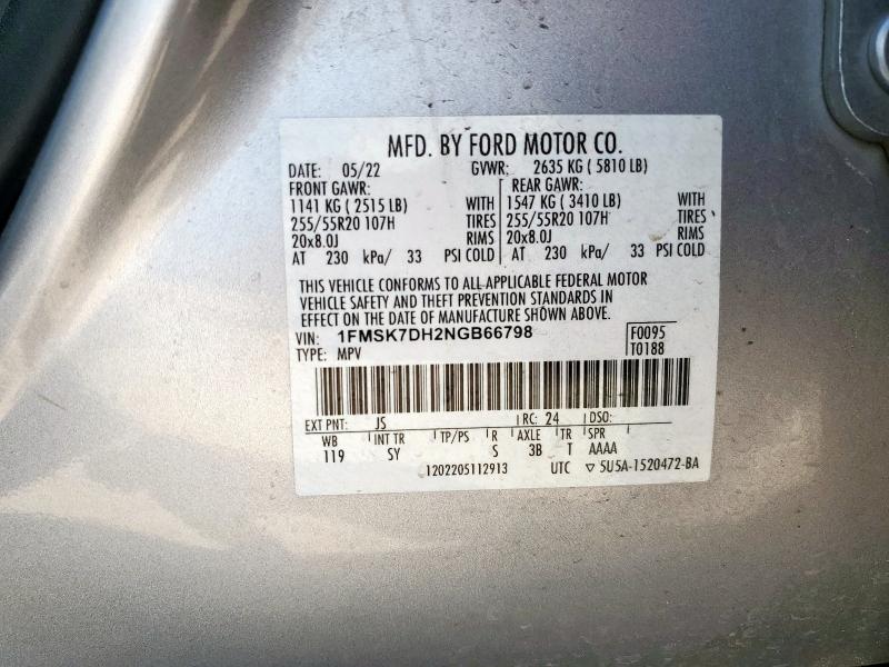Photo 14 from auction – 2022 FORD EXPLORER X with VIN 1FMSK7DH2NGB66798