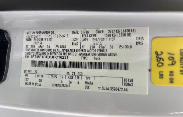 Photo 10 from auction – 2018 FORD F150 with VIN 1FTMF1CBXJFC16231