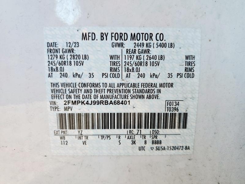 Photo 14 from auction – 2024 FORD EDGE SEL with VIN 2FMPK4J99RBA68401