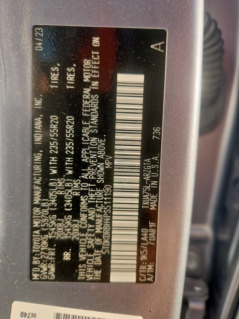 Photo 14 from auction – 2023 TOYOTA HIGHLANDER with VIN 5TDKDRBH4PS511190